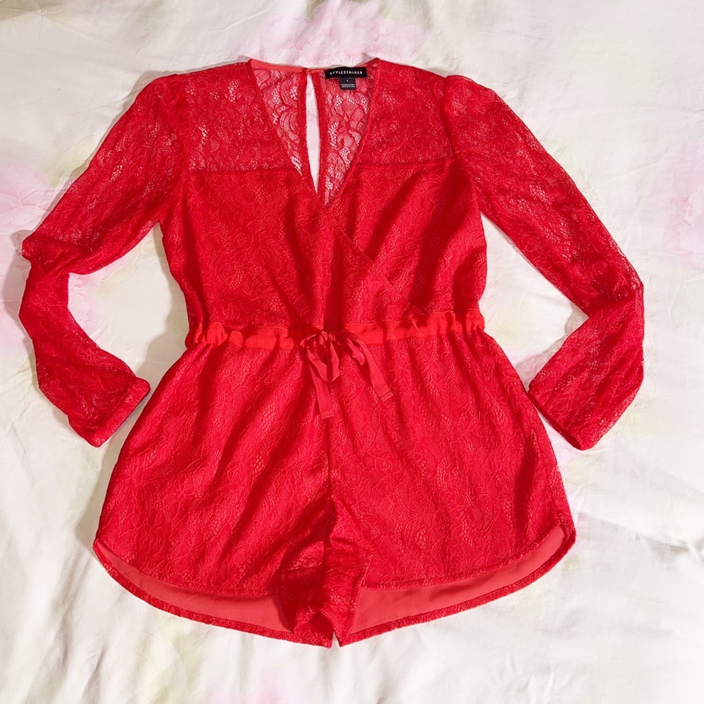 ♥️ Stylestalker Romper lace shorts Red - Picture 6 of 15